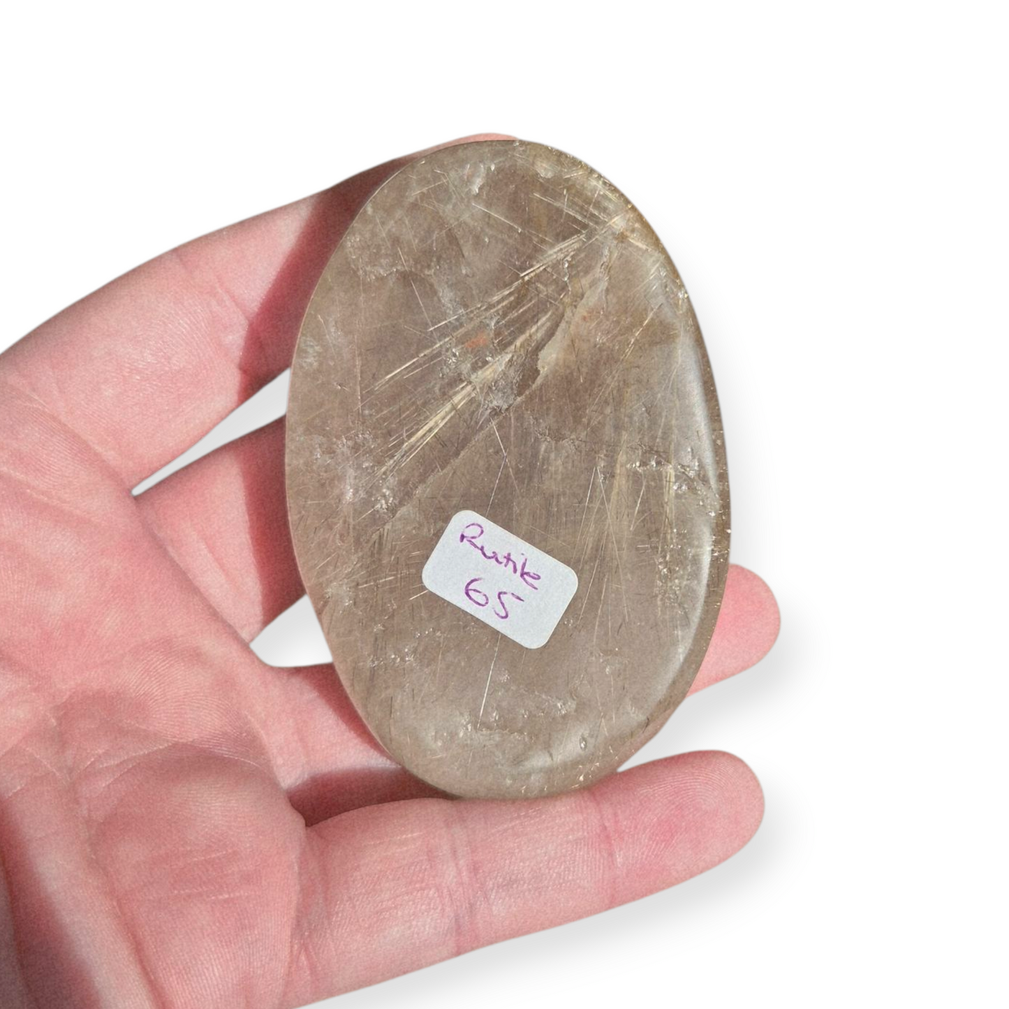 Crystals - Golden Rutile in Clear Quartz Palmstone