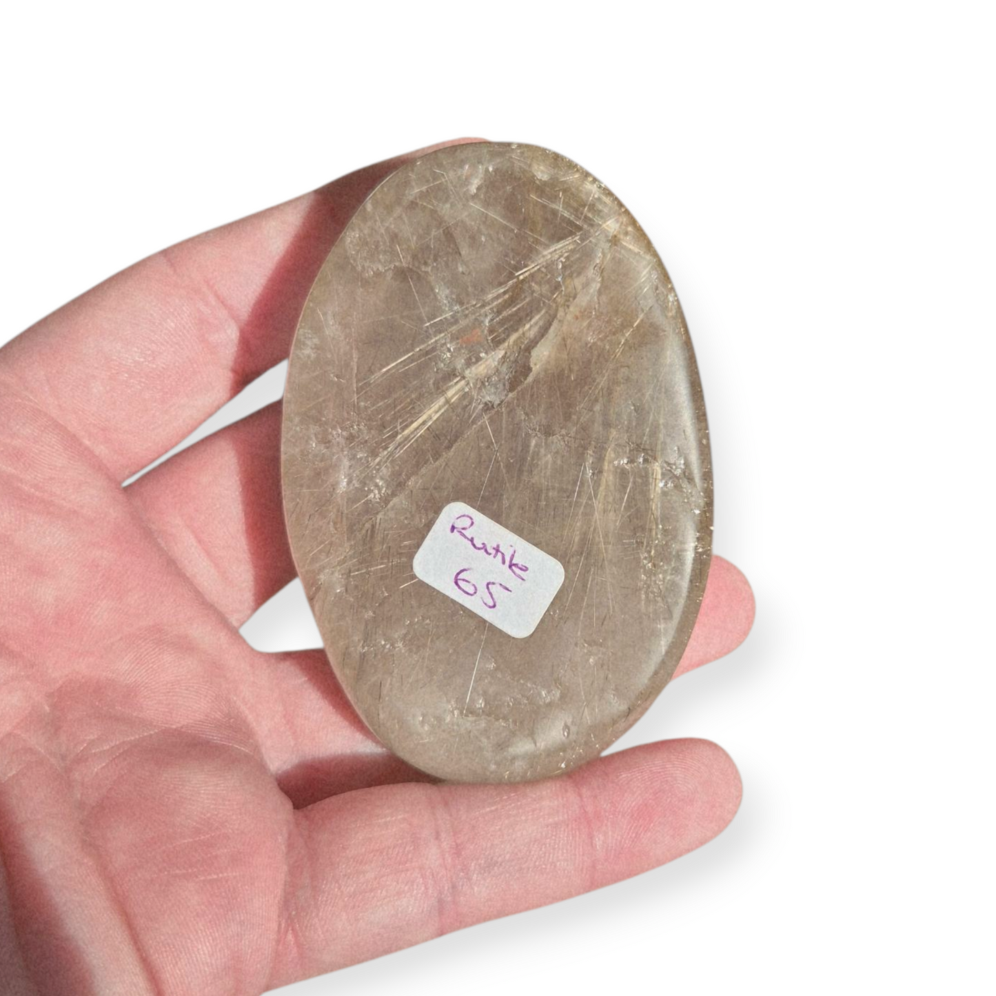 Crystals - Golden Rutile in Clear Quartz Palmstone