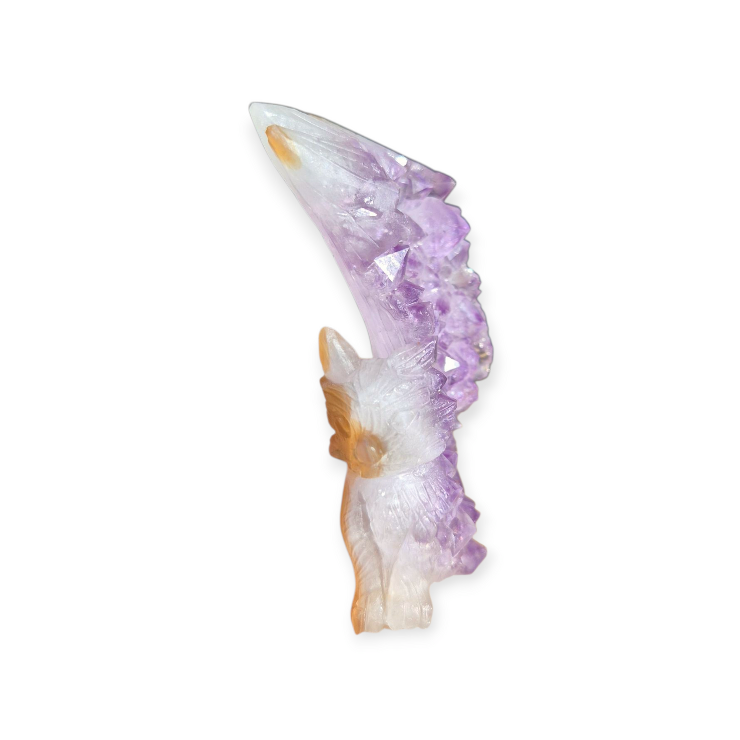 Crystals - Amethyst Cluster Kitsune/Fox Carving