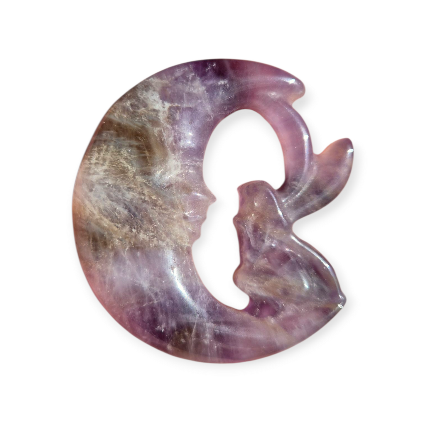 Crystals - Amethyst with Smoky Quartz Fairy and Moon Carving