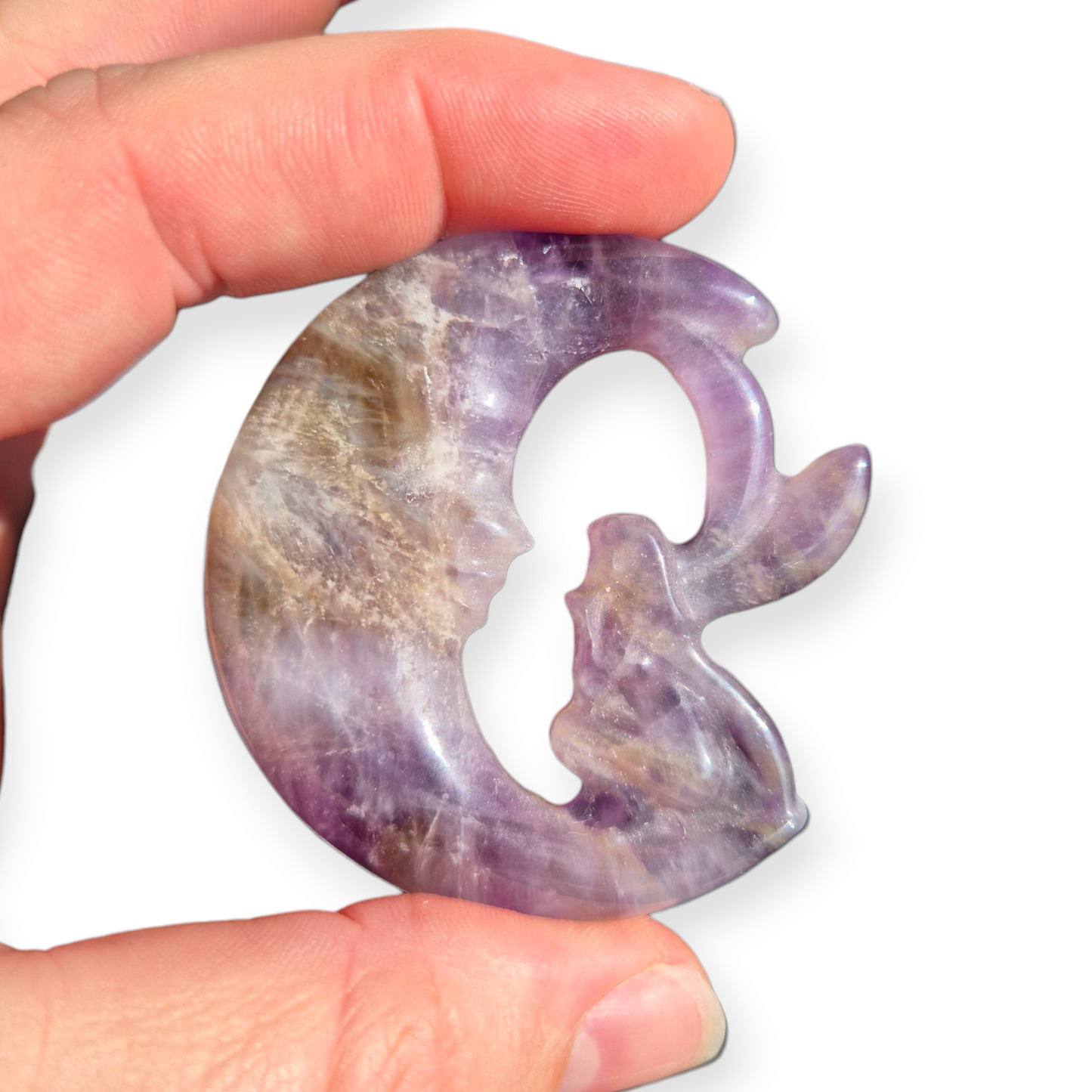 Crystals - Amethyst with Smoky Quartz Fairy and Moon Carving