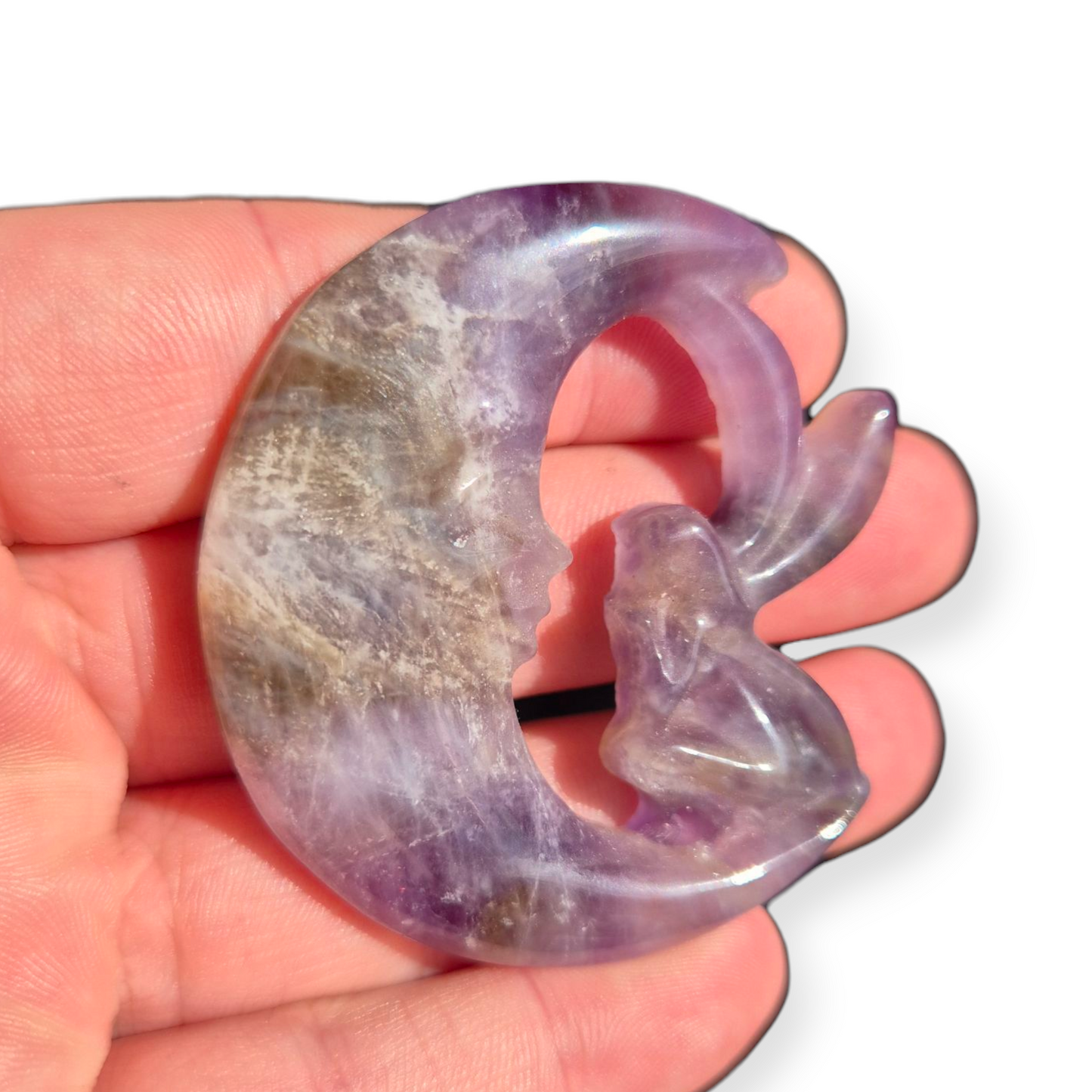 Crystals - Amethyst with Smoky Quartz Fairy and Moon Carving