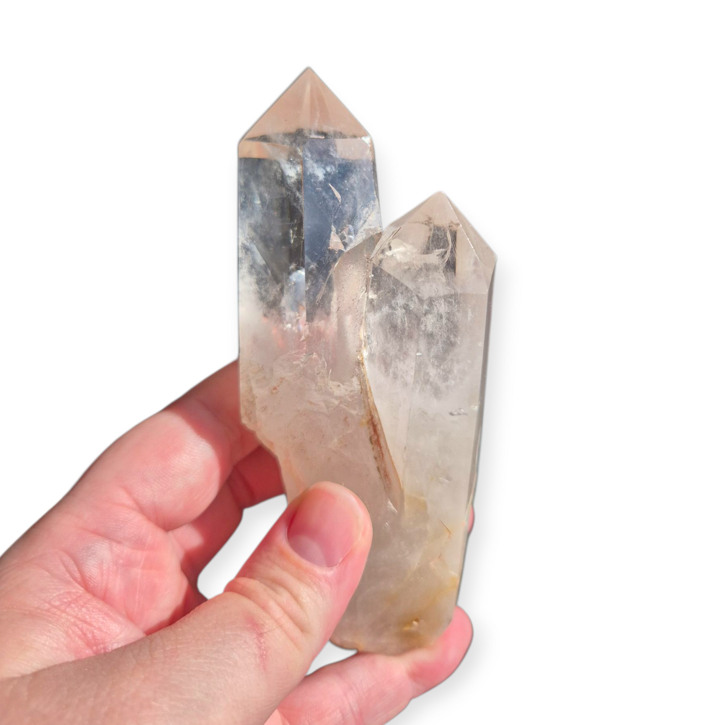 Crystals - Clear Quartz Double Generator/Tower with Gold Stand