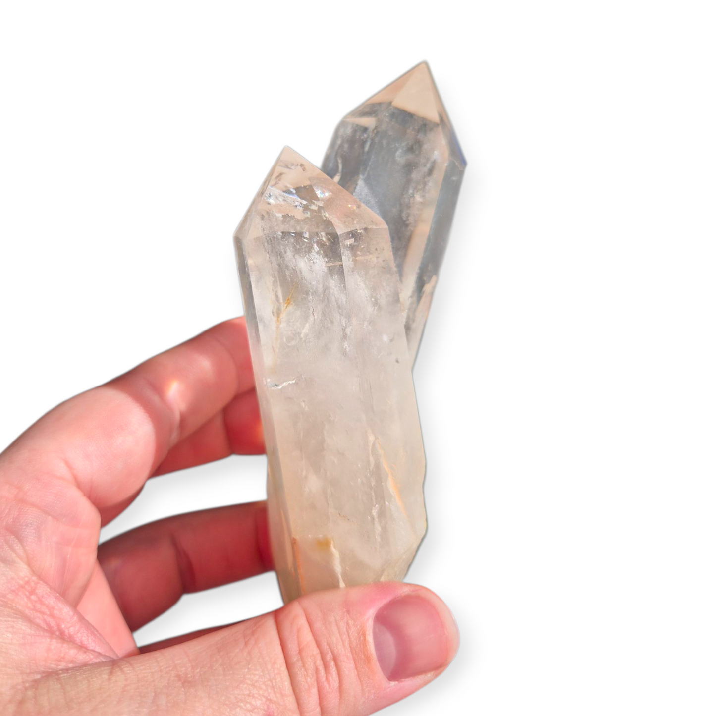 Crystals - Clear Quartz Double Generator/Tower with Gold Stand