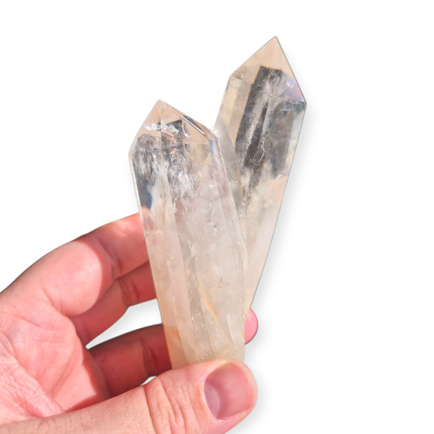 Crystals - Clear Quartz Double Generator/Tower with Gold Stand