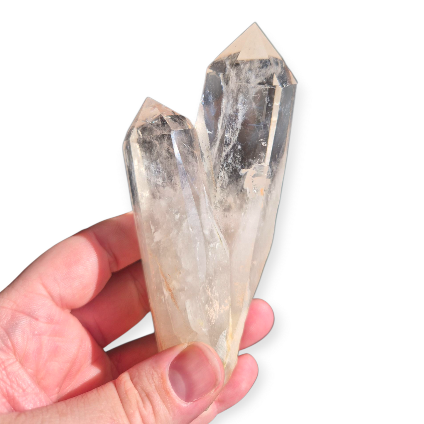Crystals - Clear Quartz Double Generator/Tower with Gold Stand