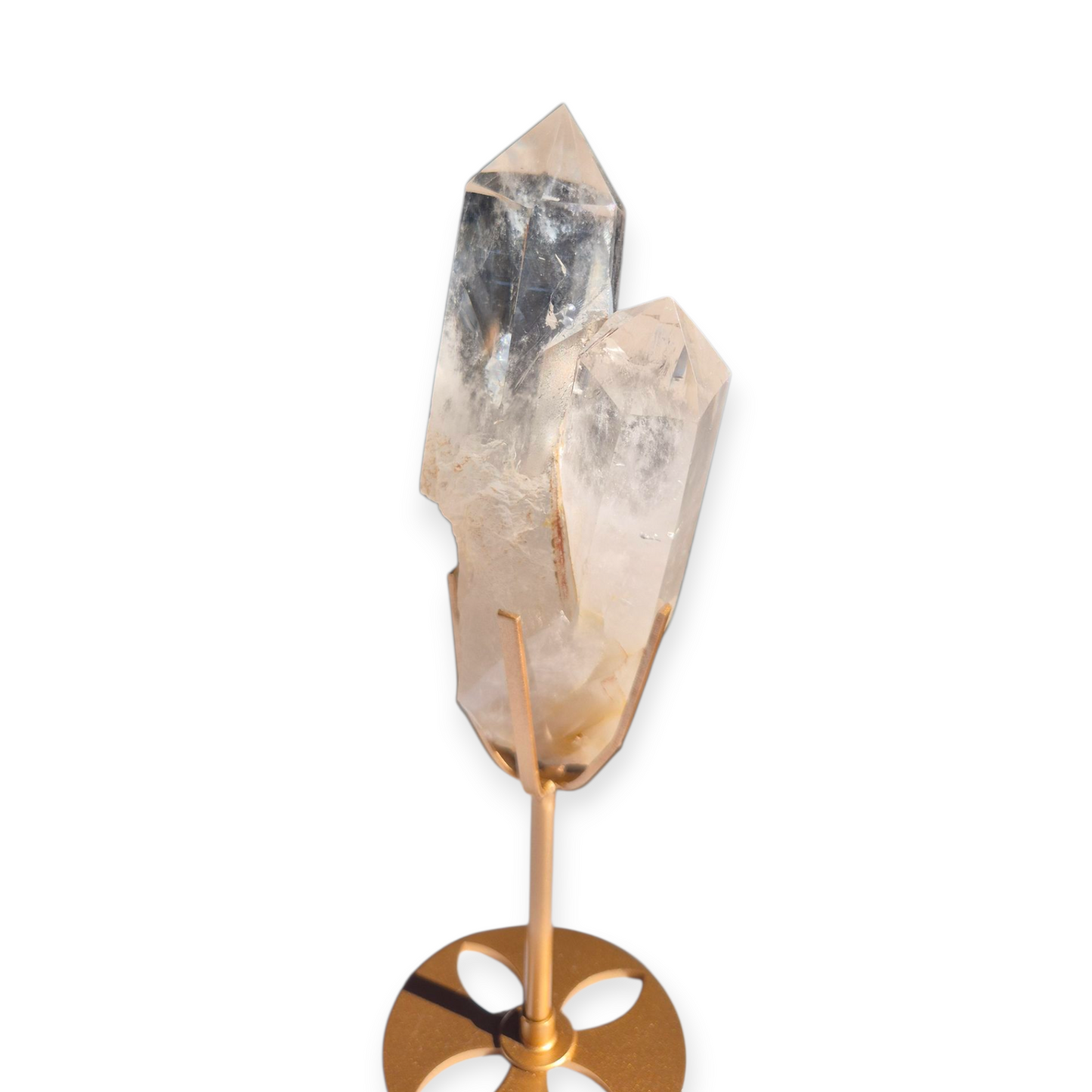Crystals - Clear Quartz Double Generator/Tower with Gold Stand