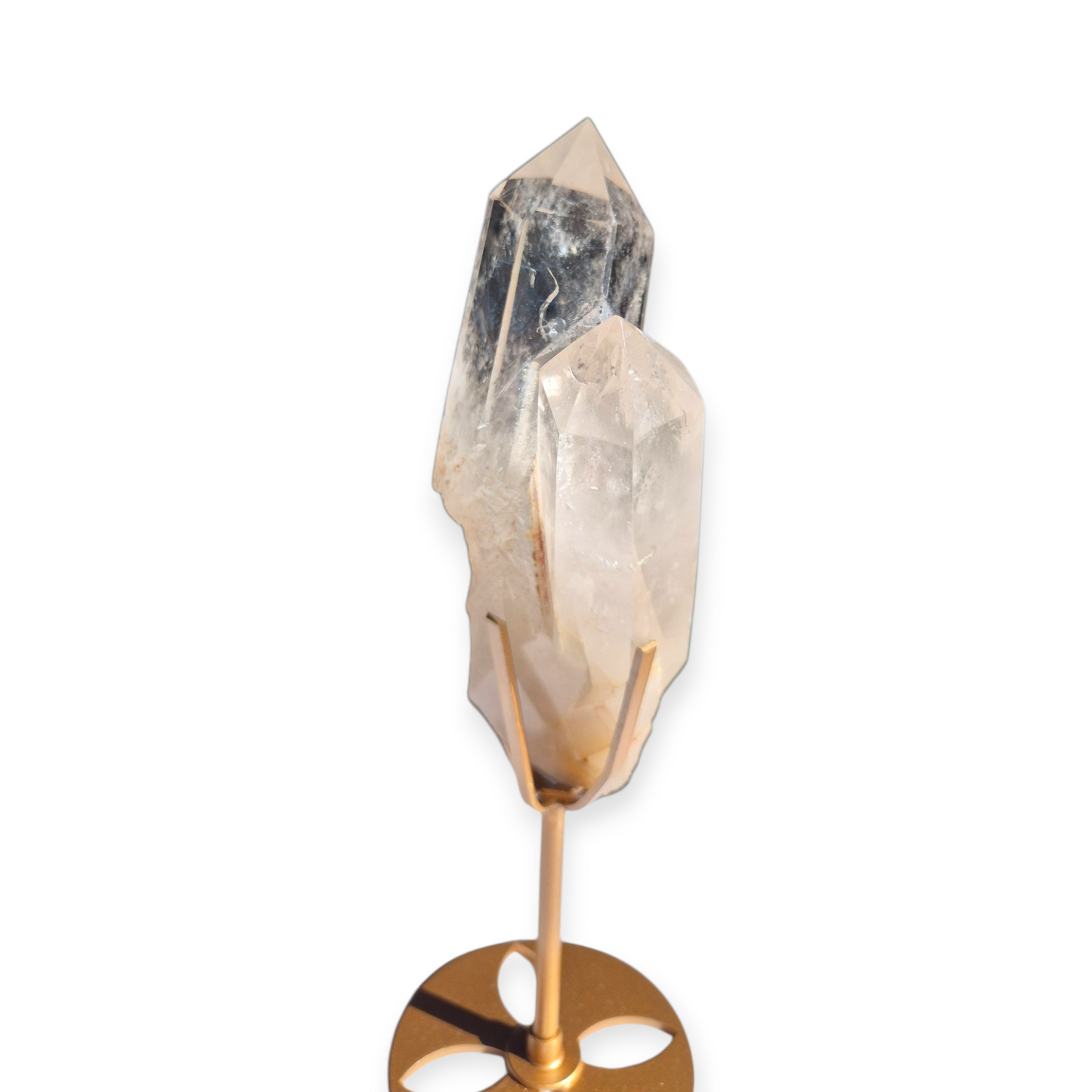 Crystals - Clear Quartz Double Generator/Tower with Gold Stand