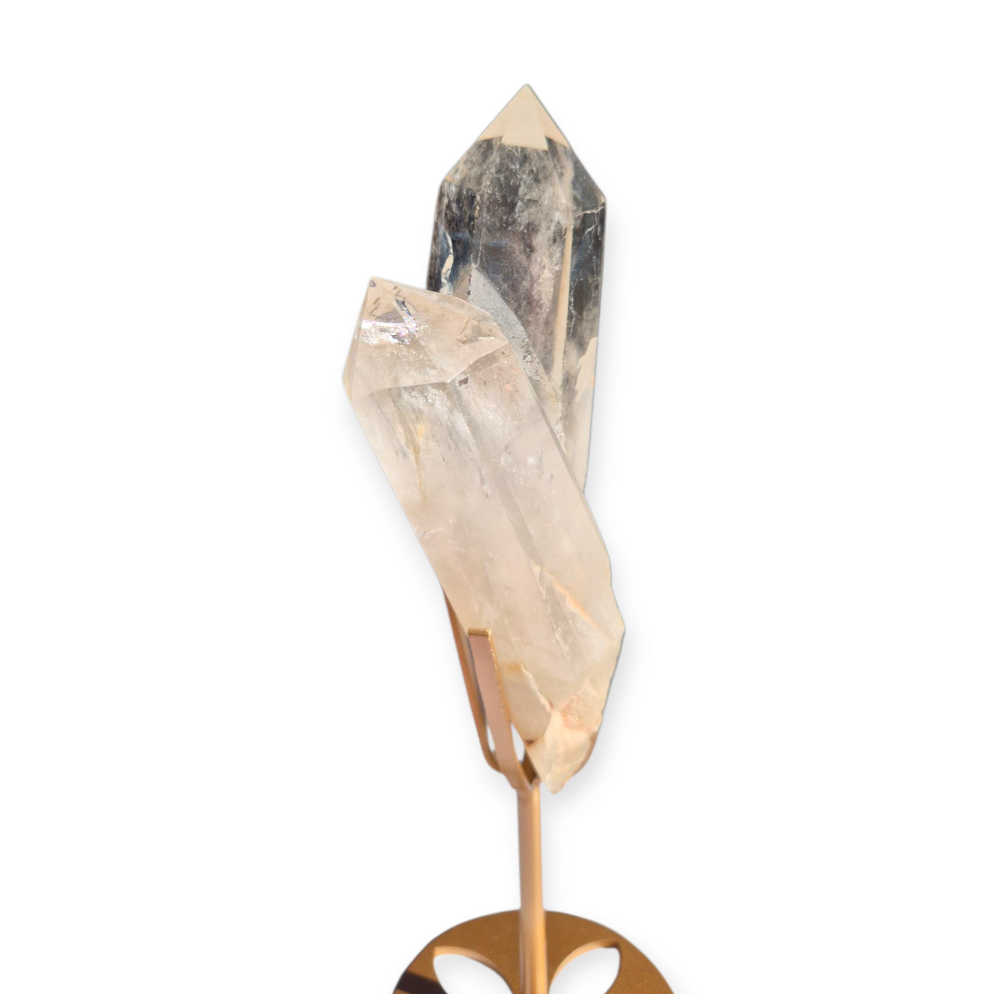 Crystals - Clear Quartz Double Generator/Tower with Gold Stand