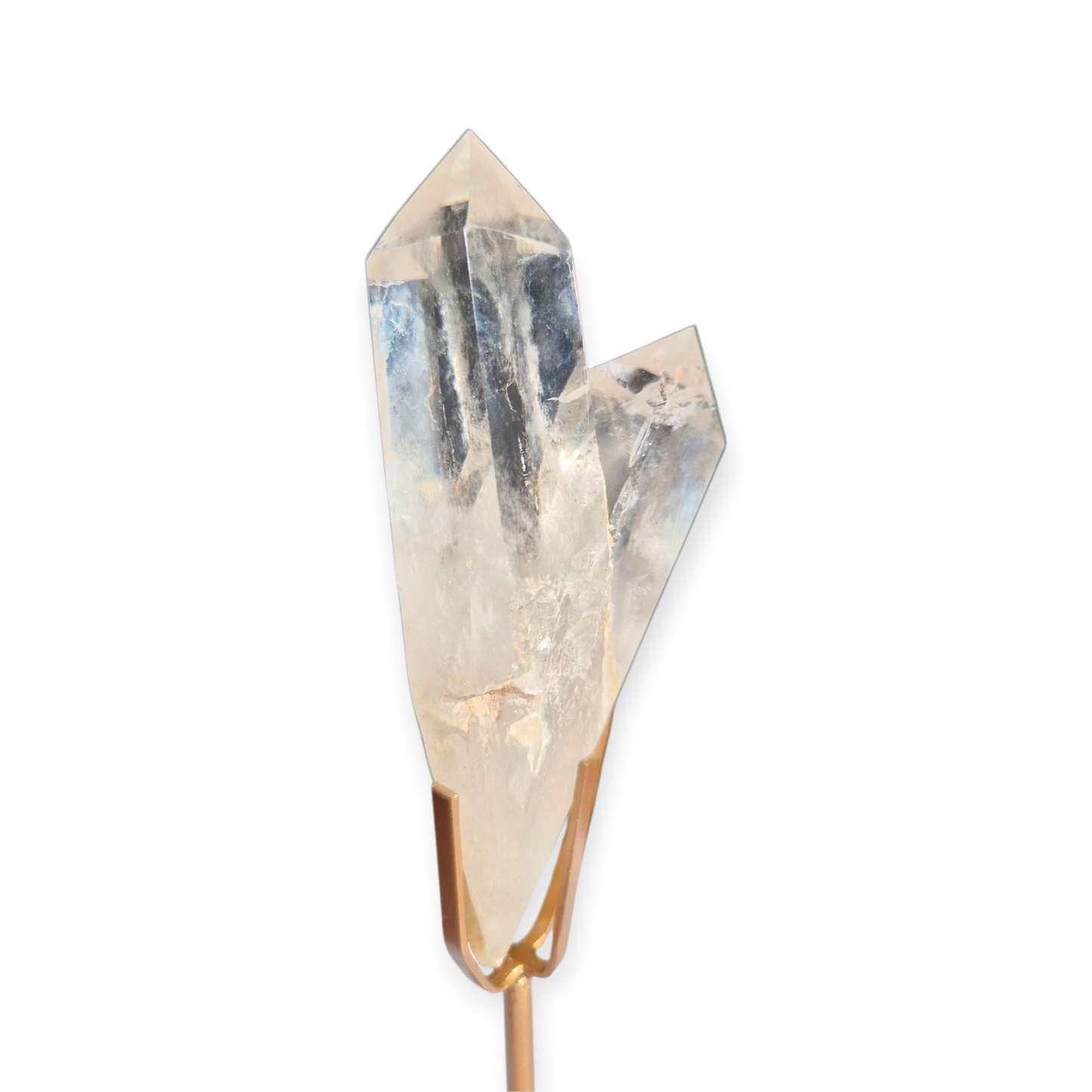 Crystals - Clear Quartz Double Generator/Tower with Gold Stand