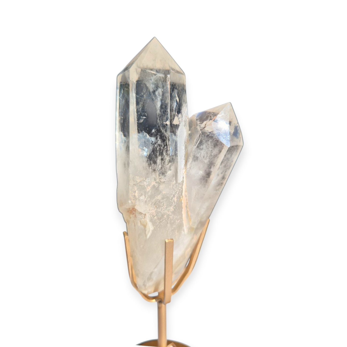 Crystals - Clear Quartz Double Generator/Tower with Gold Stand