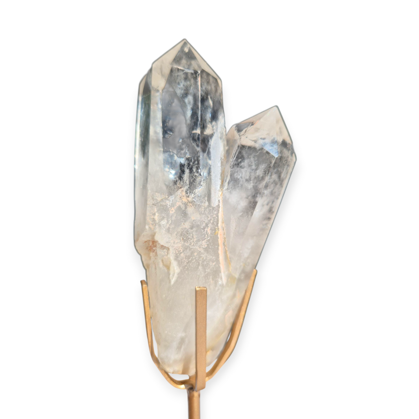 Crystals - Clear Quartz Double Generator/Tower with Gold Stand