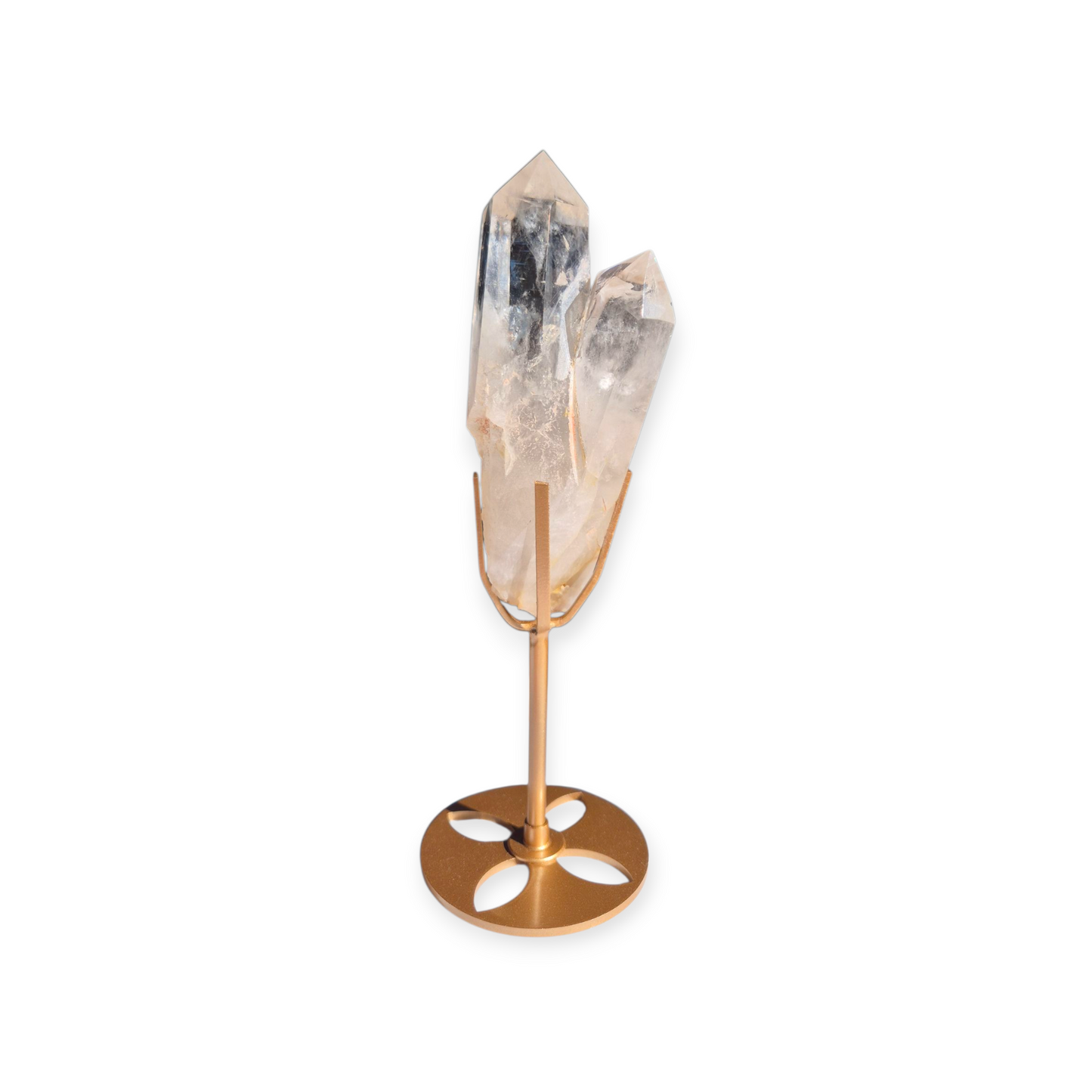 Crystals - Clear Quartz Double Generator/Tower with Gold Stand