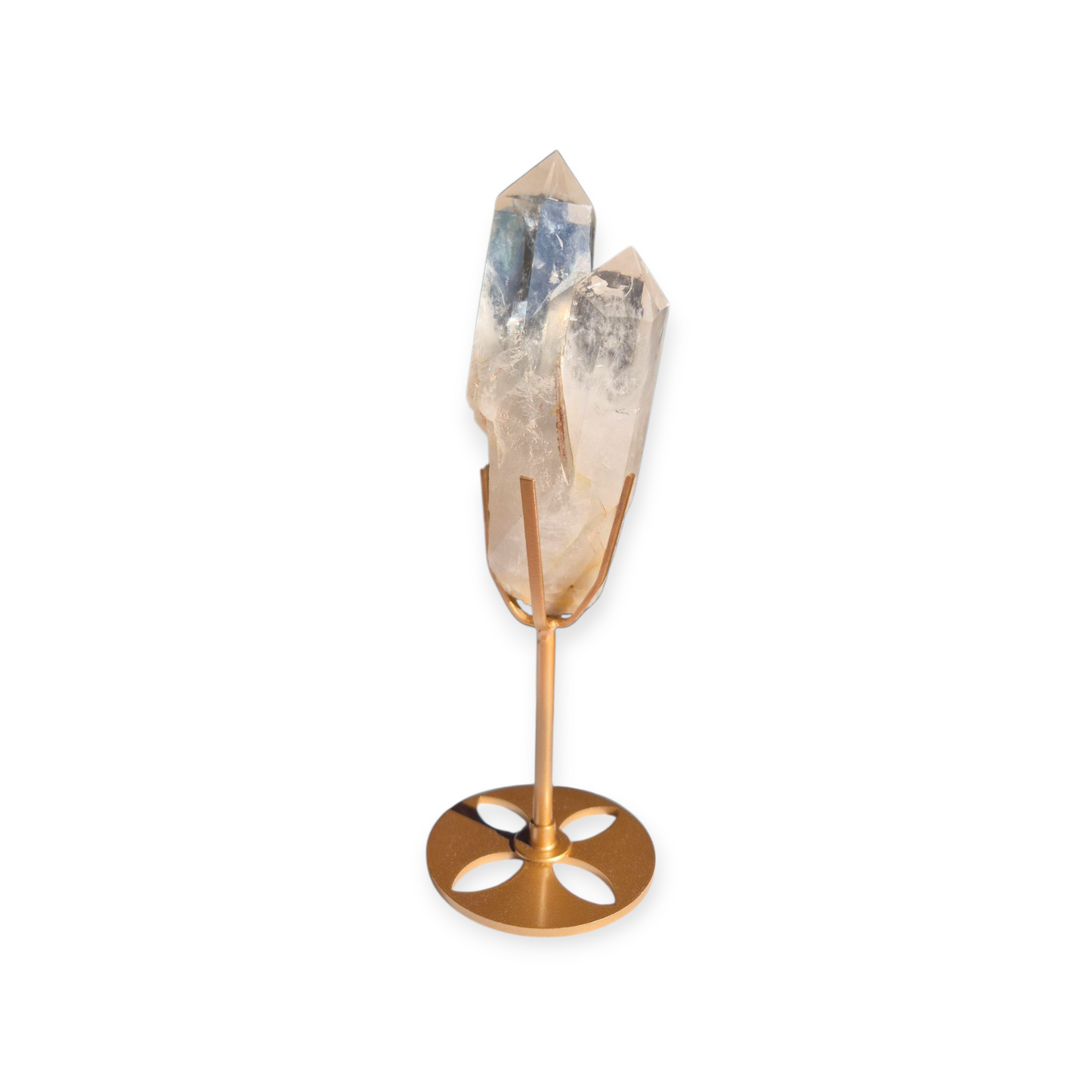Crystals - Clear Quartz Double Generator/Tower with Gold Stand