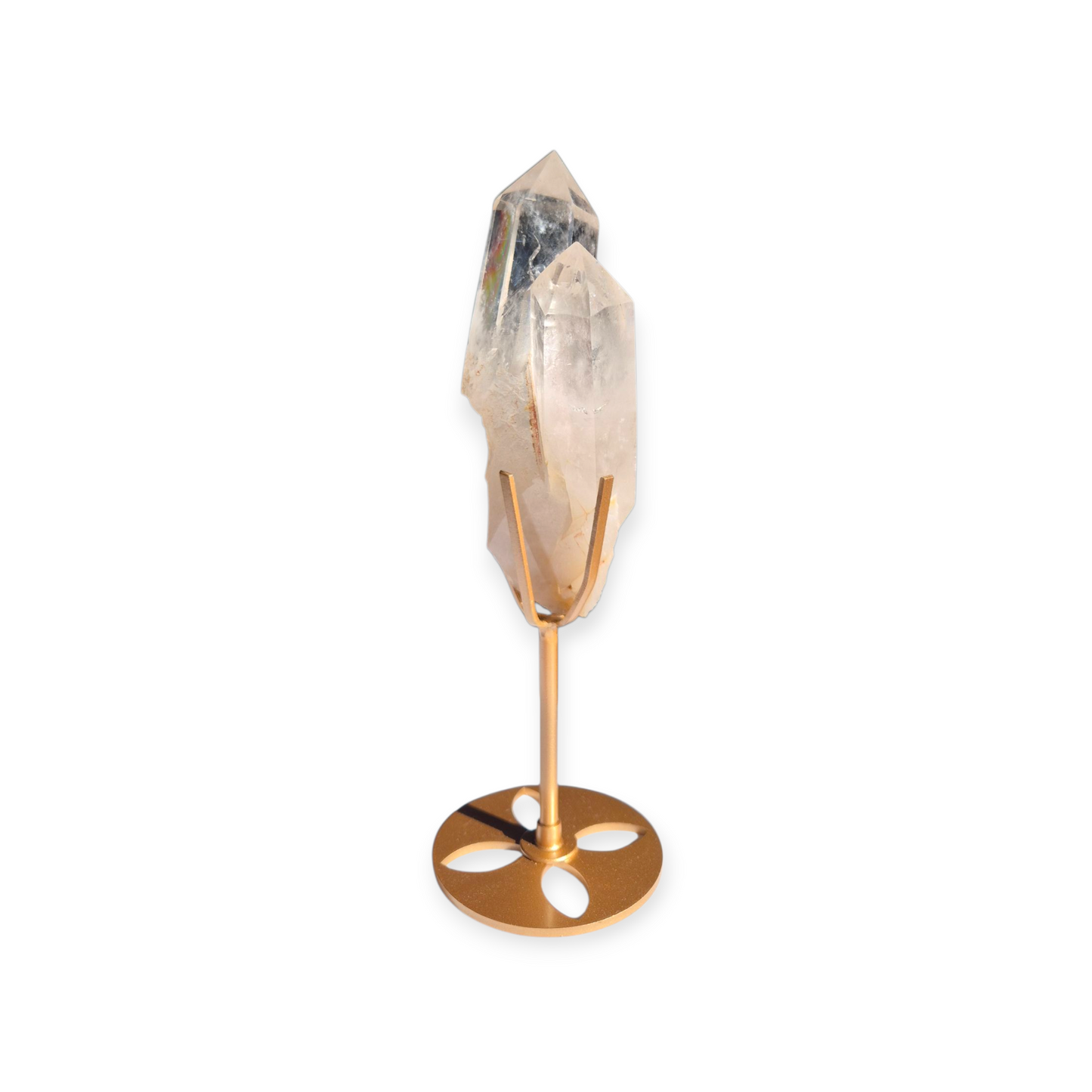 Crystals - Clear Quartz Double Generator/Tower with Gold Stand