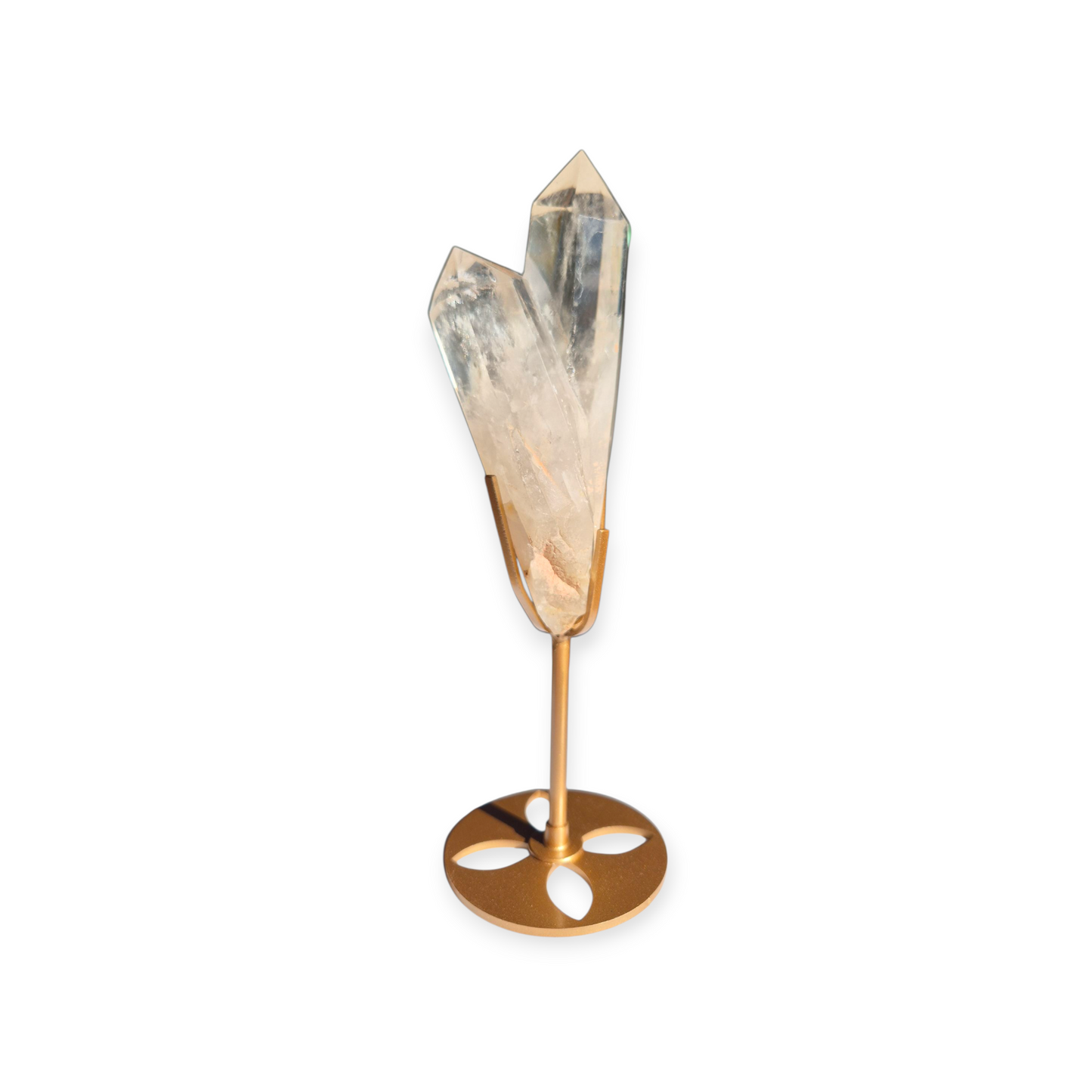Crystals - Clear Quartz Double Generator/Tower with Gold Stand