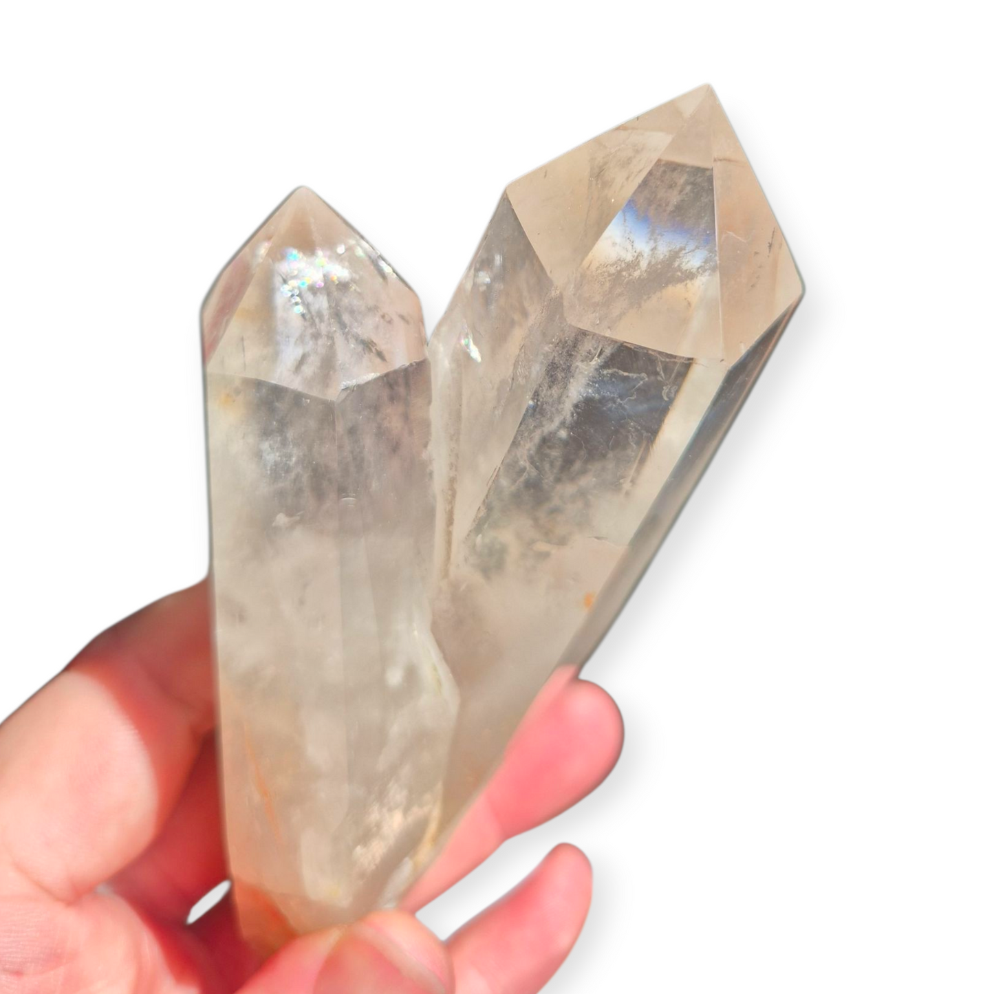 Crystals - Clear Quartz Double Generator/Tower with Gold Stand