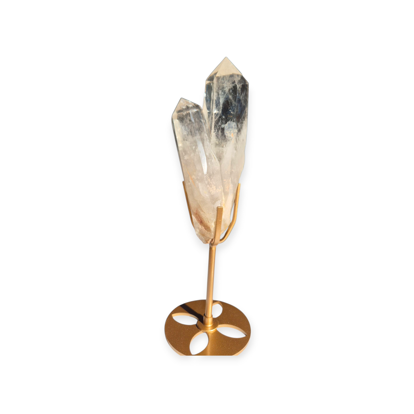 Crystals - Clear Quartz Double Generator/Tower with Gold Stand