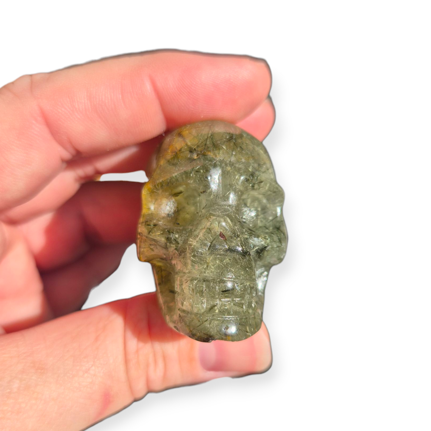 Crystals -  Epidote in Prehnite Skull