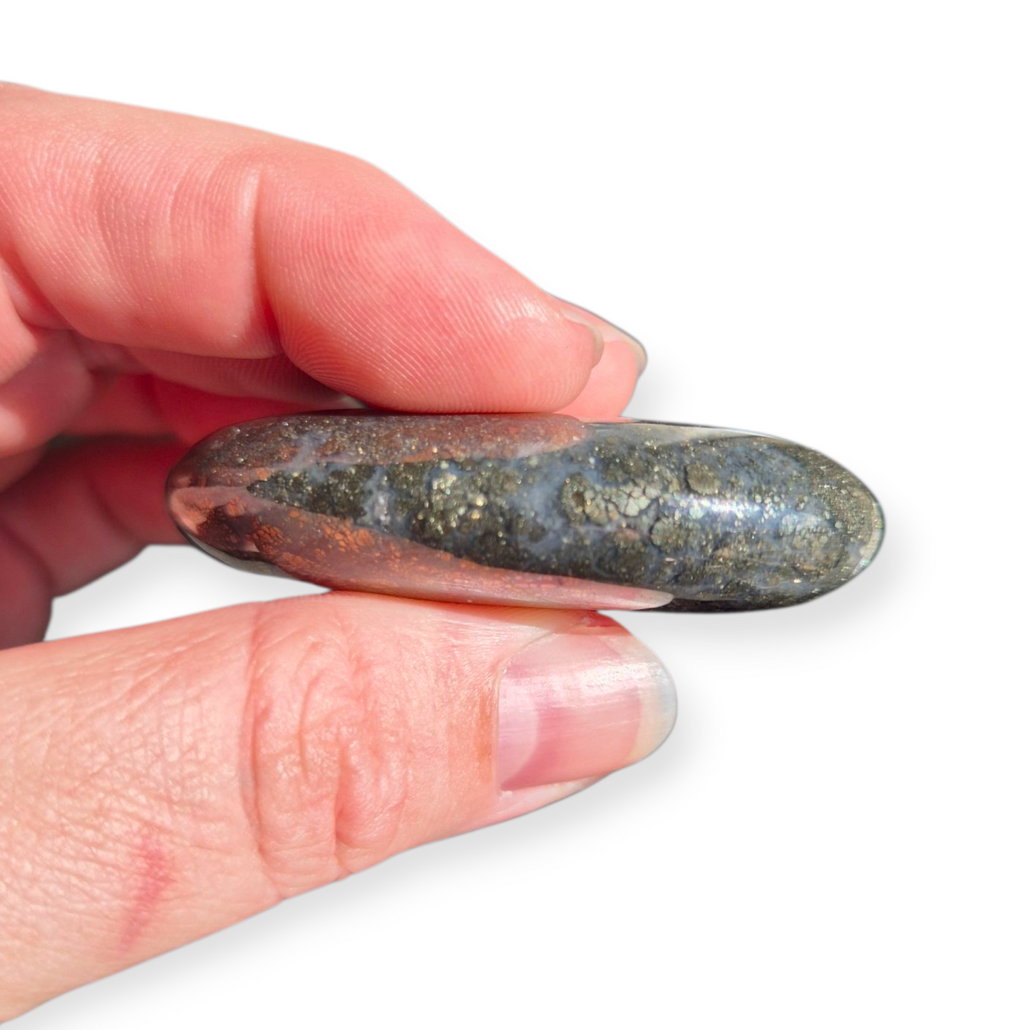 Crystals - Pyrite (in Chalcedony) Palmstone