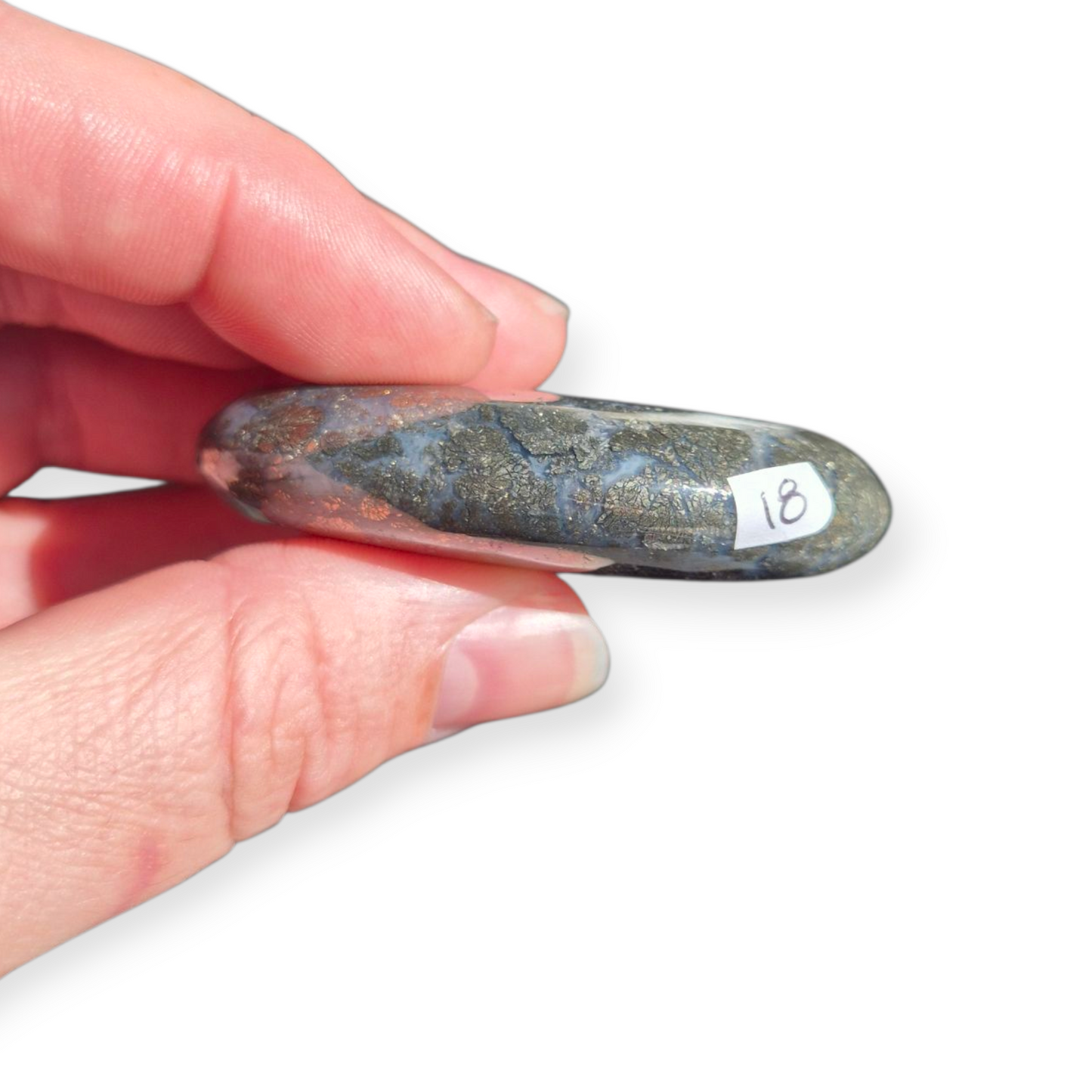 Crystals - Pyrite (in Chalcedony) Palmstone
