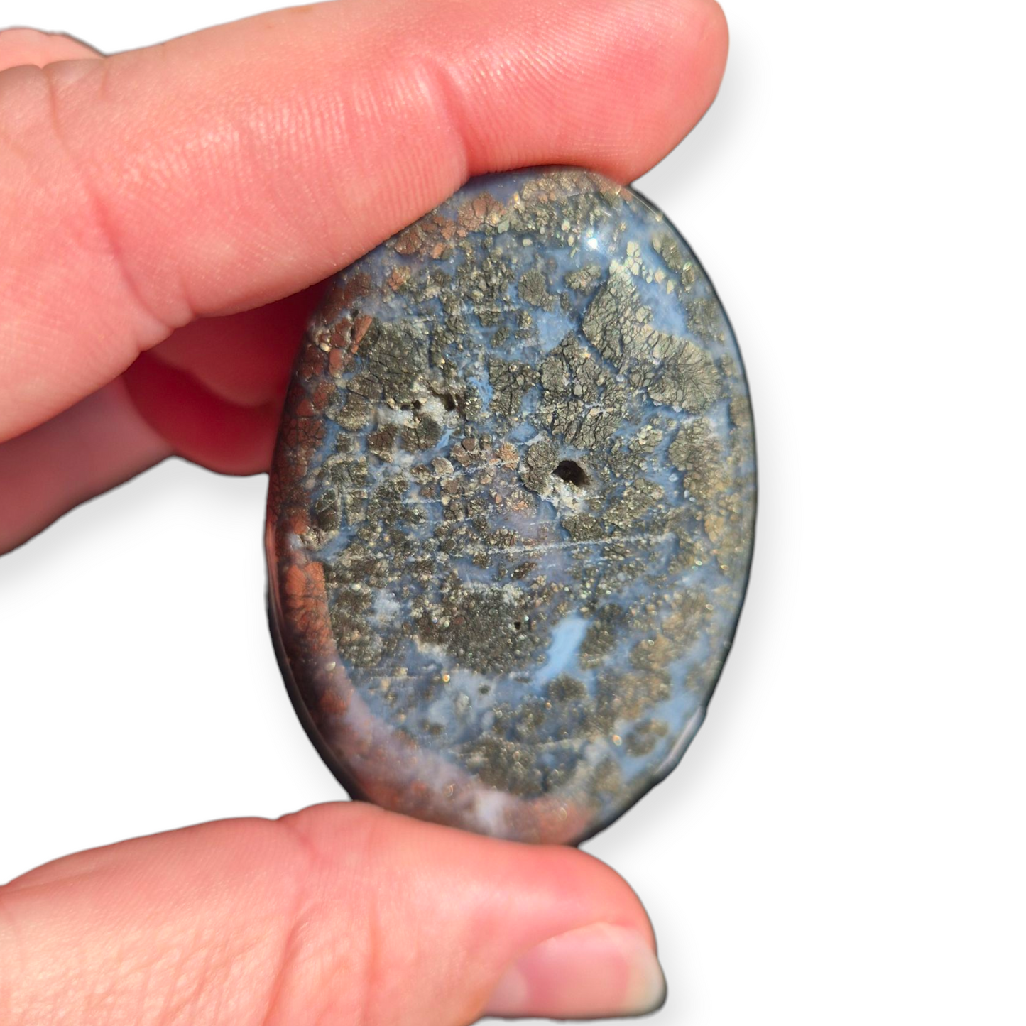 Crystals - Pyrite (in Chalcedony) Palmstone