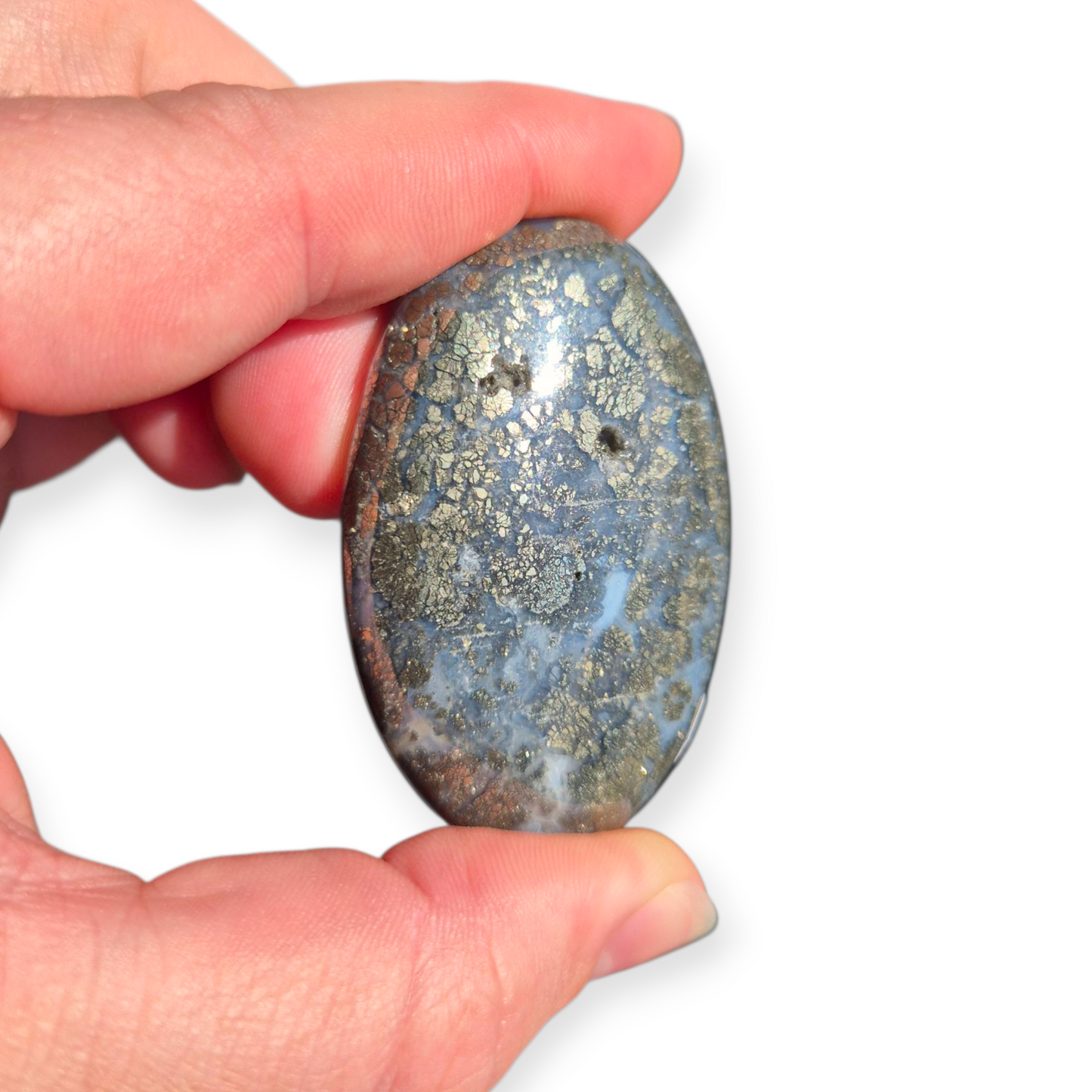 Crystals - Pyrite (in Chalcedony) Palmstone
