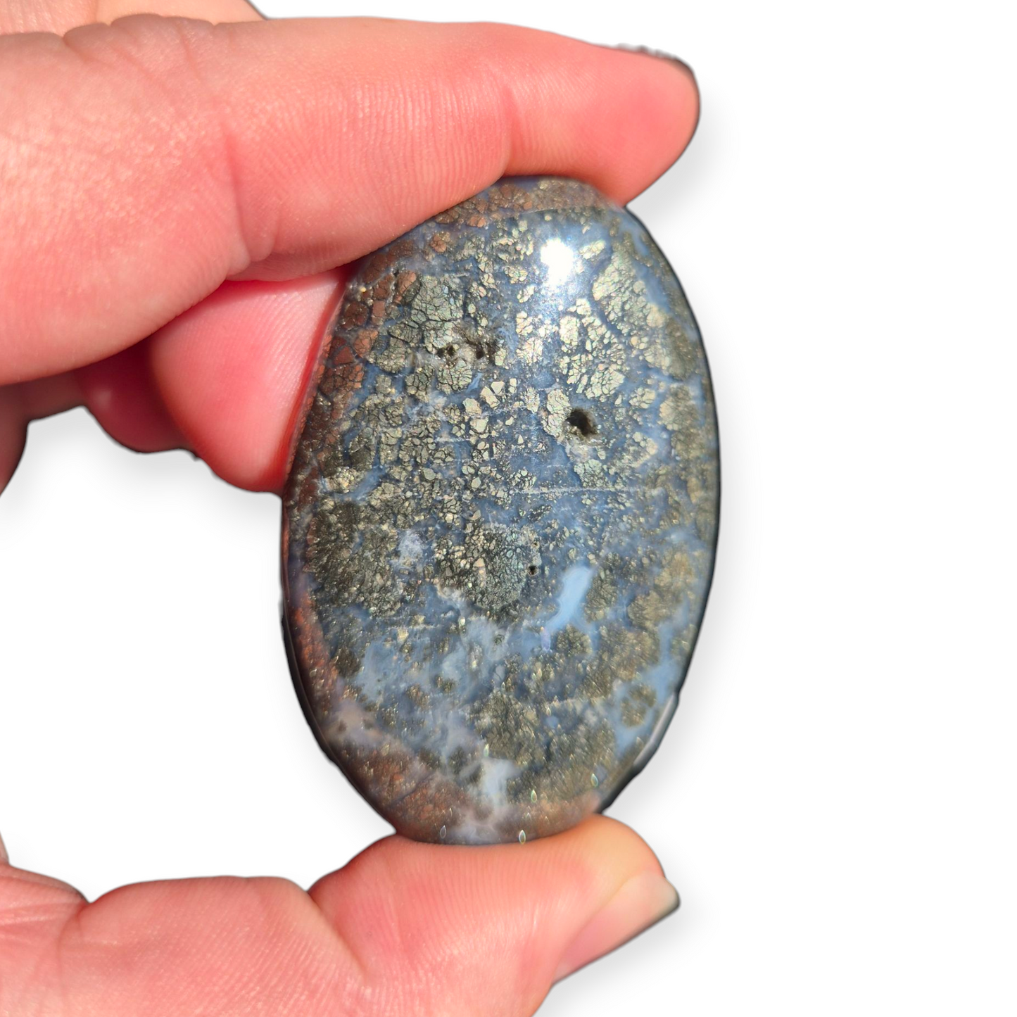Crystals - Pyrite (in Chalcedony) Palmstone