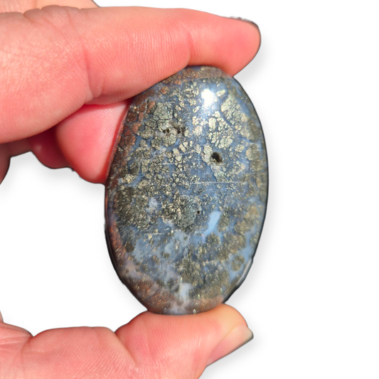Crystals - Pyrite (in Chalcedony) Palmstone