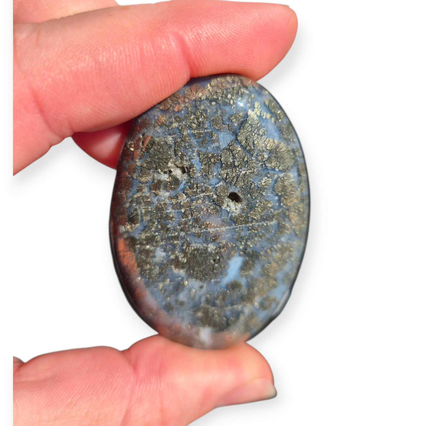 Crystals - Pyrite (in Chalcedony) Palmstone