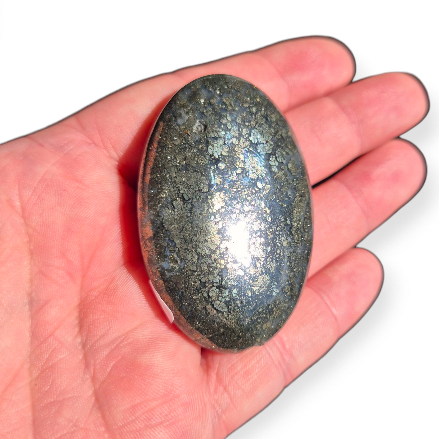 Crystals - Pyrite (in Chalcedony) Palmstone