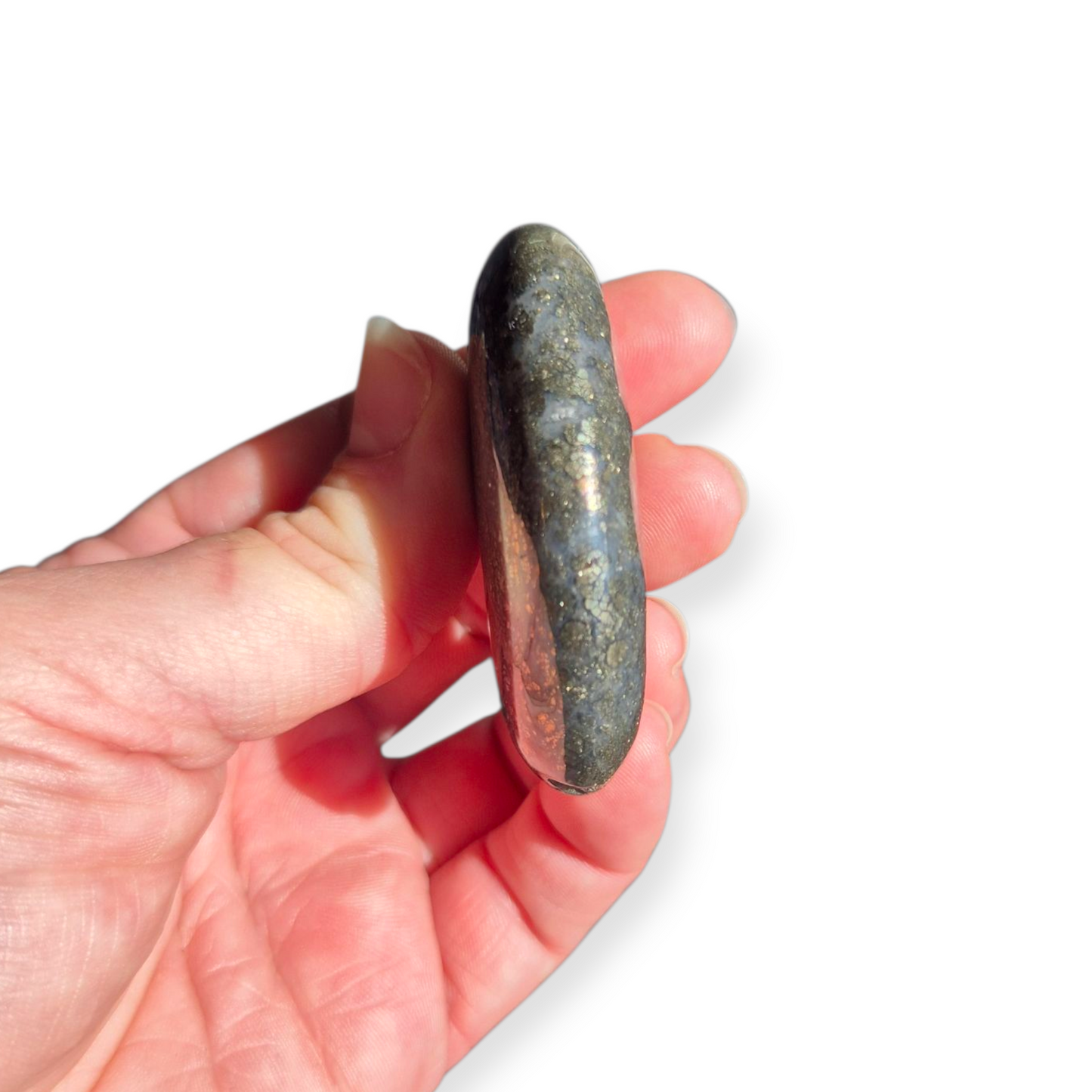 Crystals - Pyrite (in Chalcedony) Palmstone