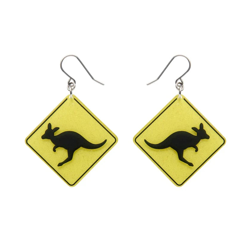 Erstwilder - Kangaroo Sign Drop Earrings - Yellow