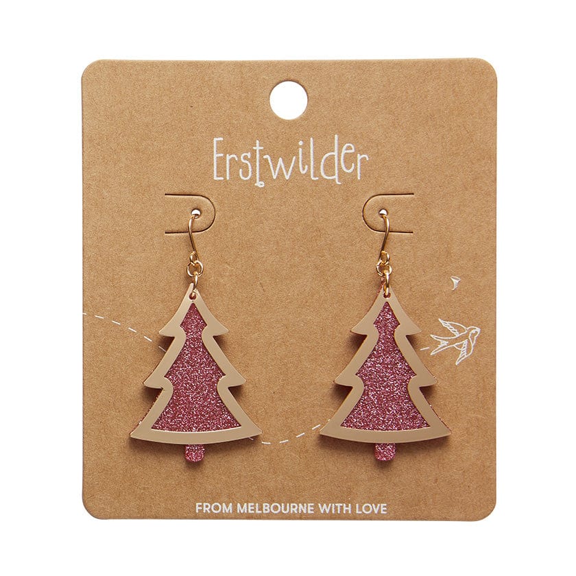 Erstwilder - Pink Christmas Tree Drop Earrings - Gold