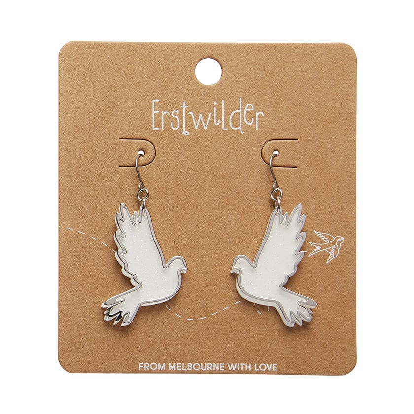 Erstwilder - White Dove Drop Earrings - Silver