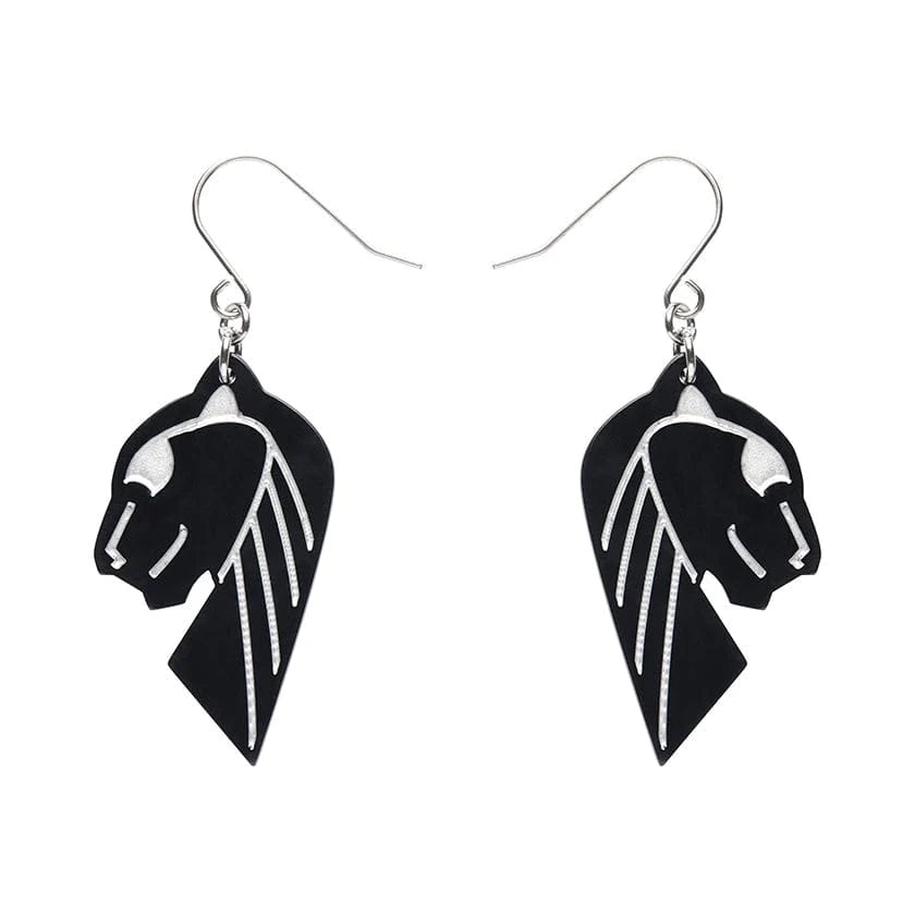 Erstwilder - Jaguar Solid Black Resin Drop Earrings - Silver