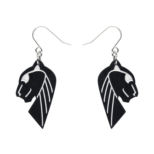 Erstwilder - Jaguar Solid Black Resin Drop Earrings - Silver