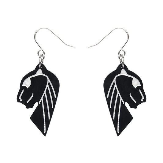 Erstwilder - Jaguar Solid Black Resin Drop Earrings - Silver