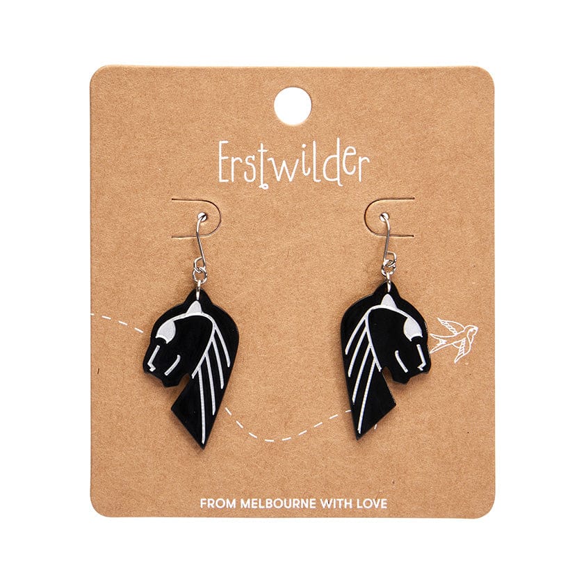 Erstwilder - Jaguar Solid Black Resin Drop Earrings - Silver