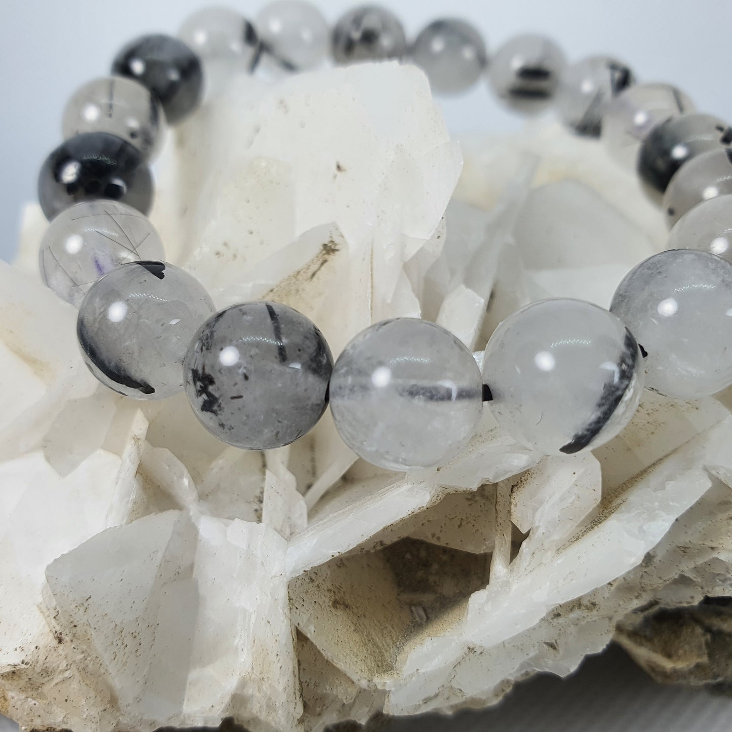 Crystals - Tourmalinated Quartz Bracelet (Round Beads)