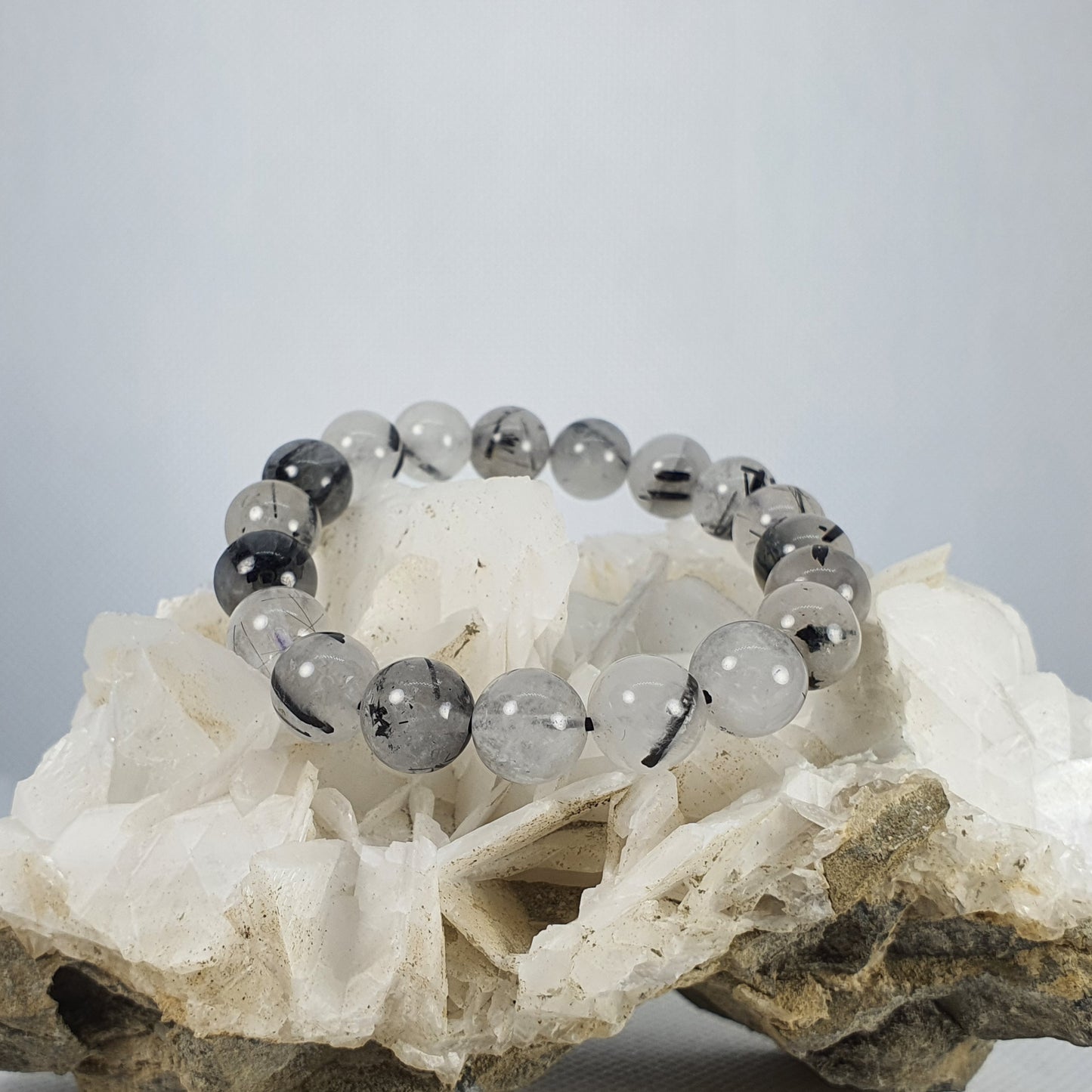 Crystals - Tourmalinated Quartz Bracelet (Round Beads)