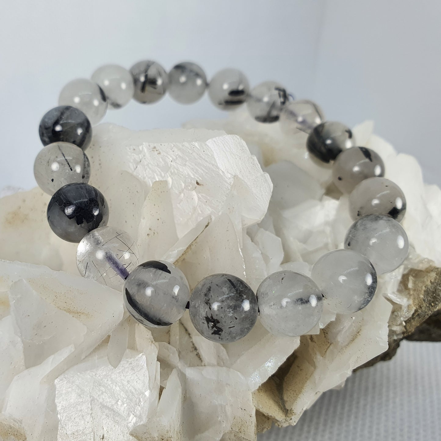 Crystals - Tourmalinated Quartz Bracelet (Round Beads)
