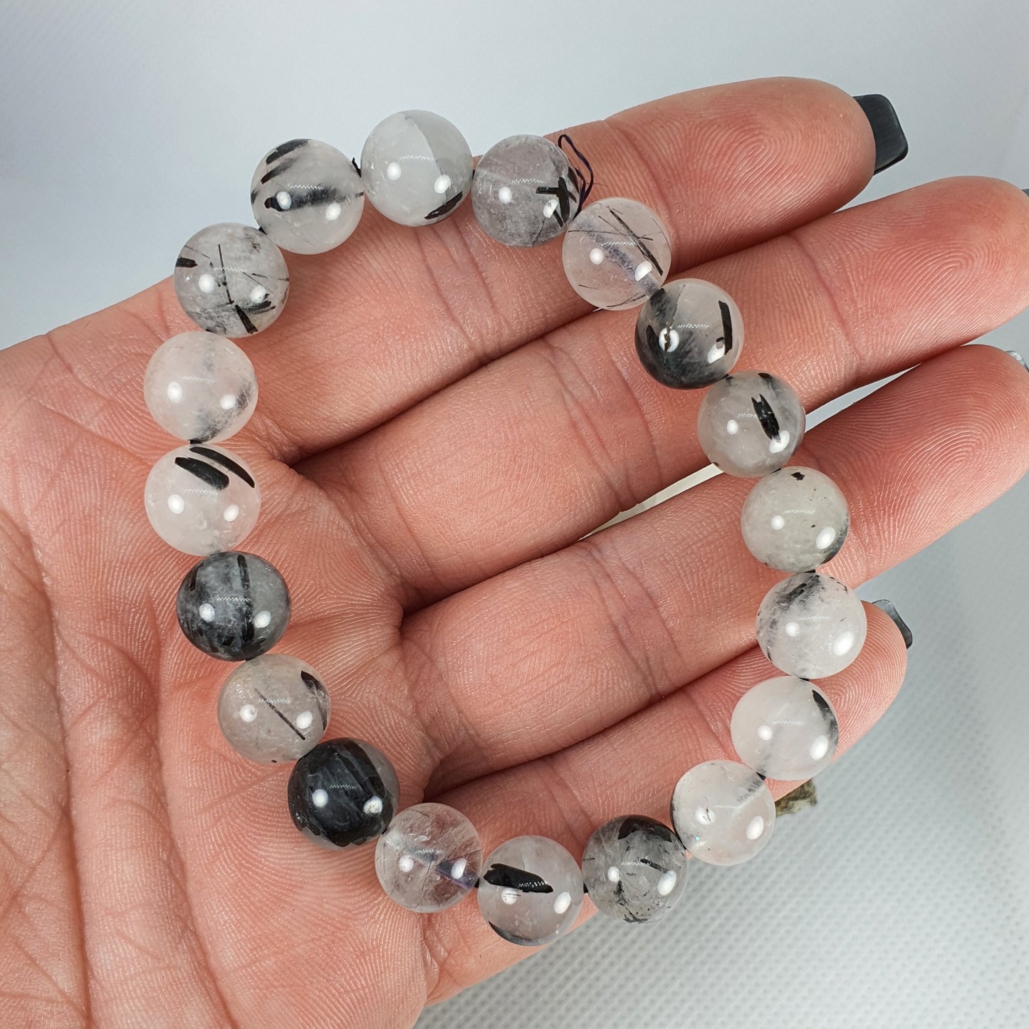 Crystals - Tourmalinated Quartz Bracelet (Round Beads)