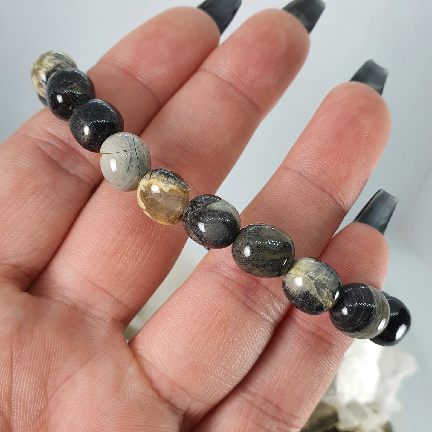 Crystals - Jasper (Silver Leaf) Bracelet