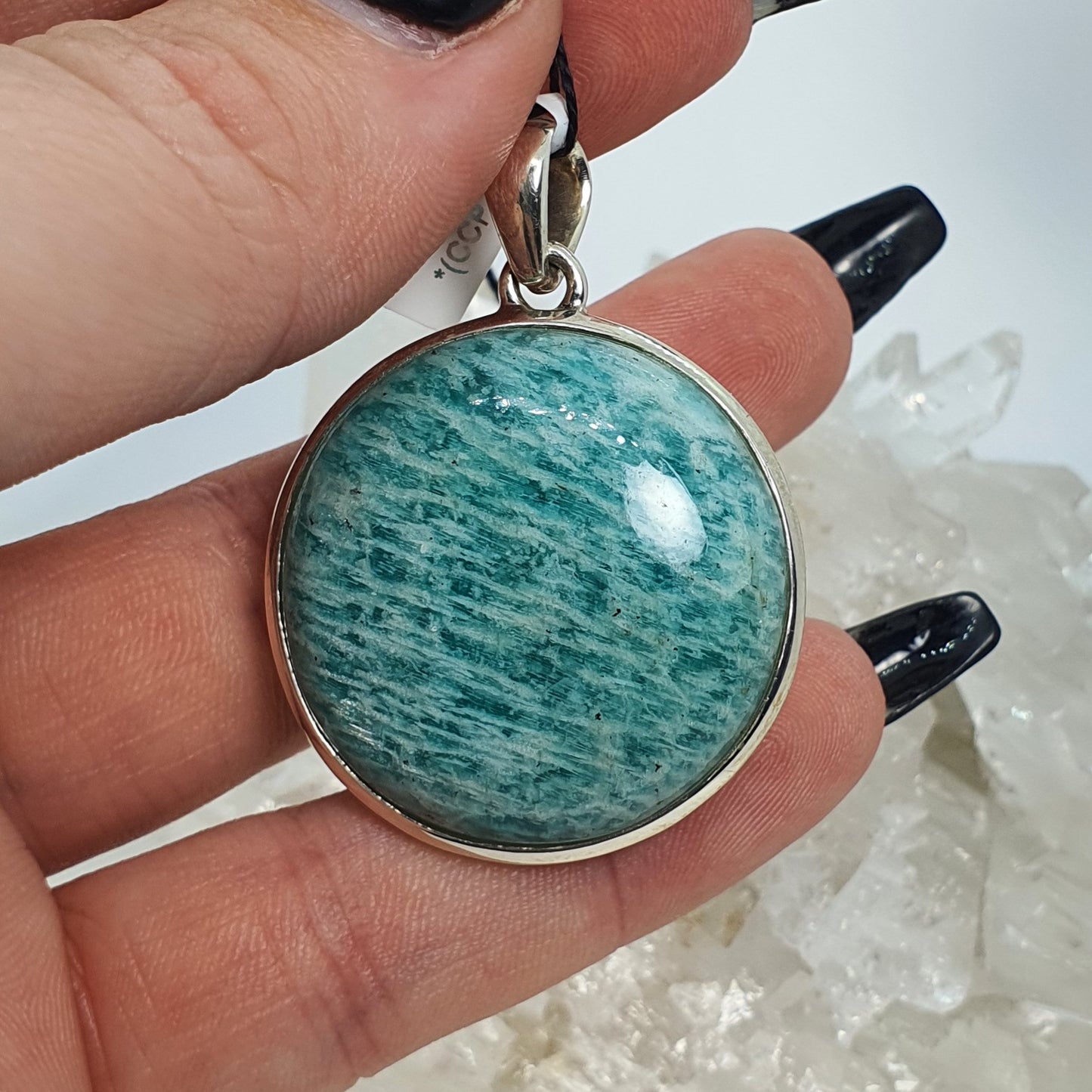 Crystals - Amazonite Cabochon Round Pendant - Sterling Silver