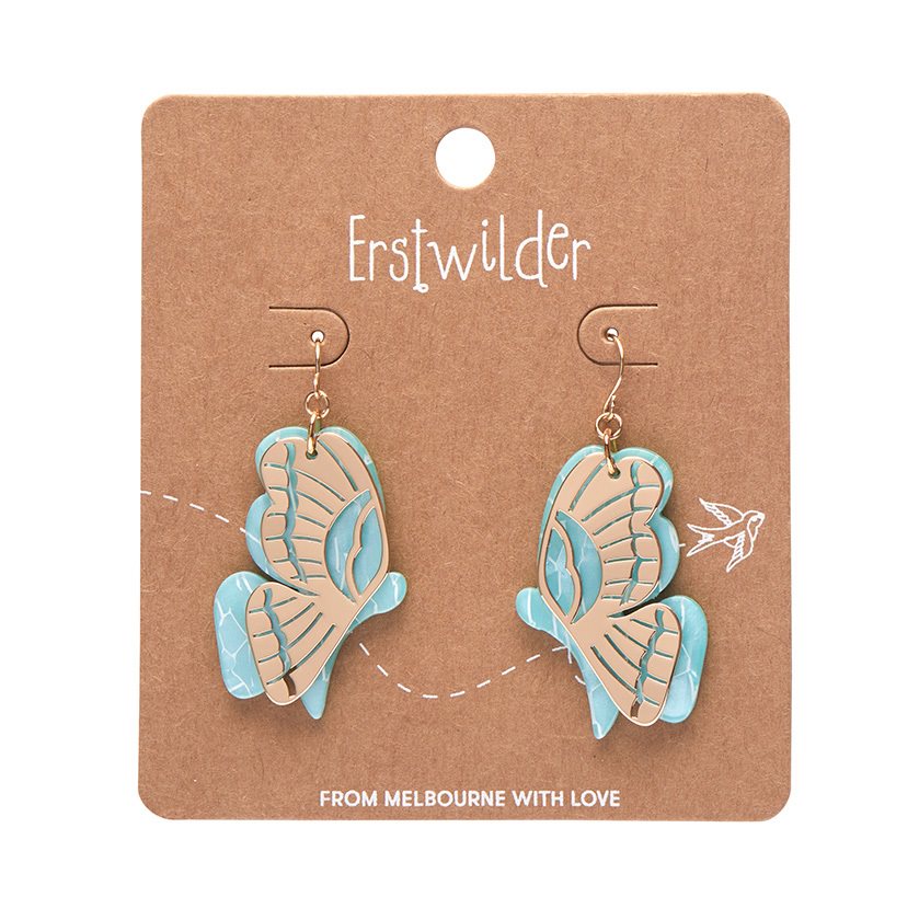 Erstwilder - Butterfly Textured Resin Drop Earrings - Mint