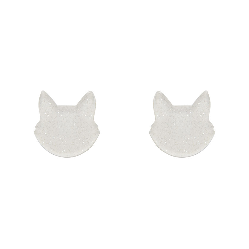 Erstwilder - Cat Head Glitter Resin Stud Earrings - White