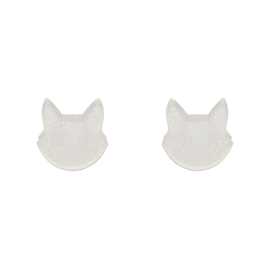 Erstwilder - Cat Head Glitter Resin Stud Earrings - White