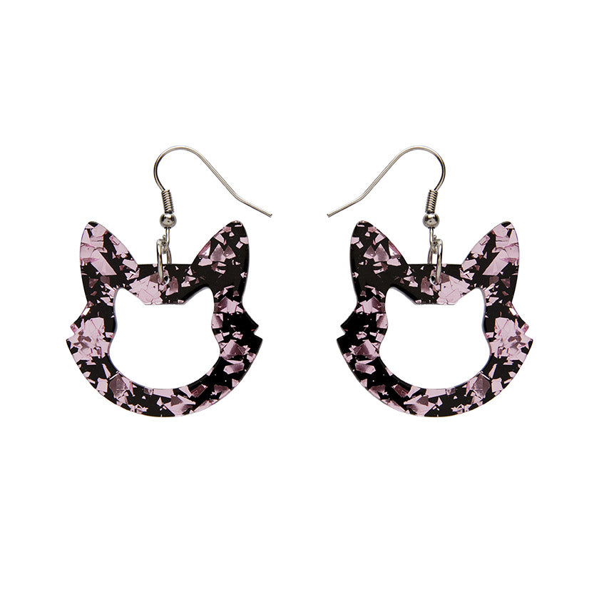 Erstwilder - Cat Head Chunky Glitter Resin Drop Earrings - Pink