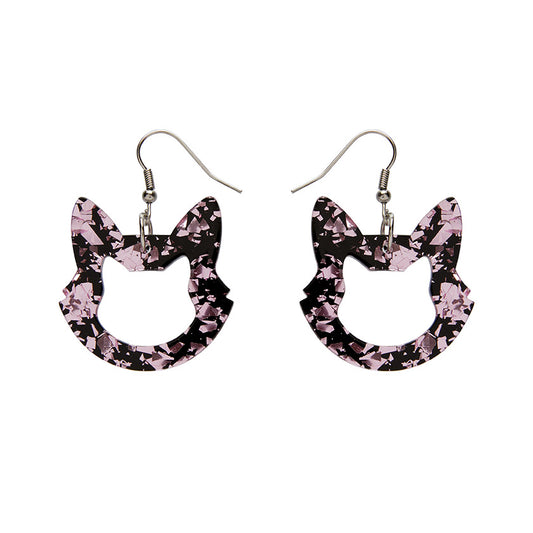 Erstwilder - Cat Head Chunky Glitter Resin Drop Earrings - Pink